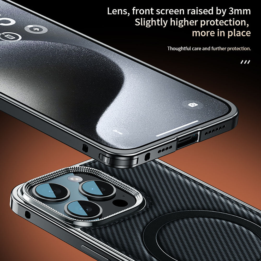 Metal Frame Carbon Fiber Bracket Phone Case For iPhone