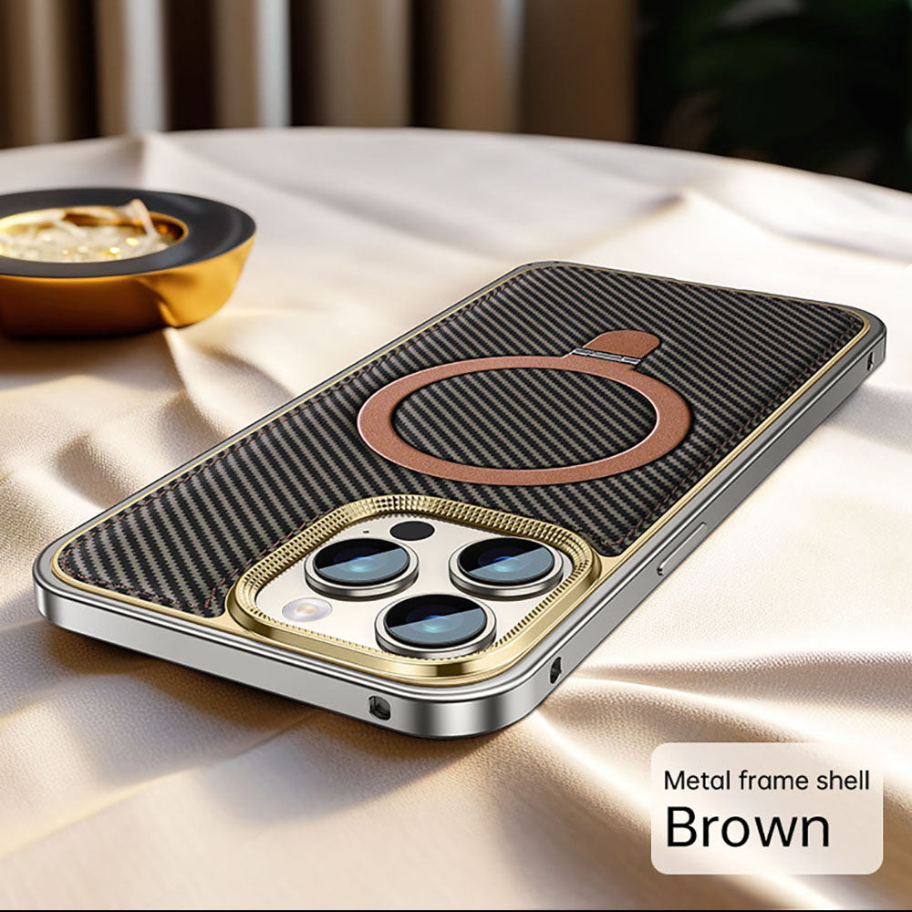 Metal Frame Carbon Fiber Bracket Phone Case For iPhone