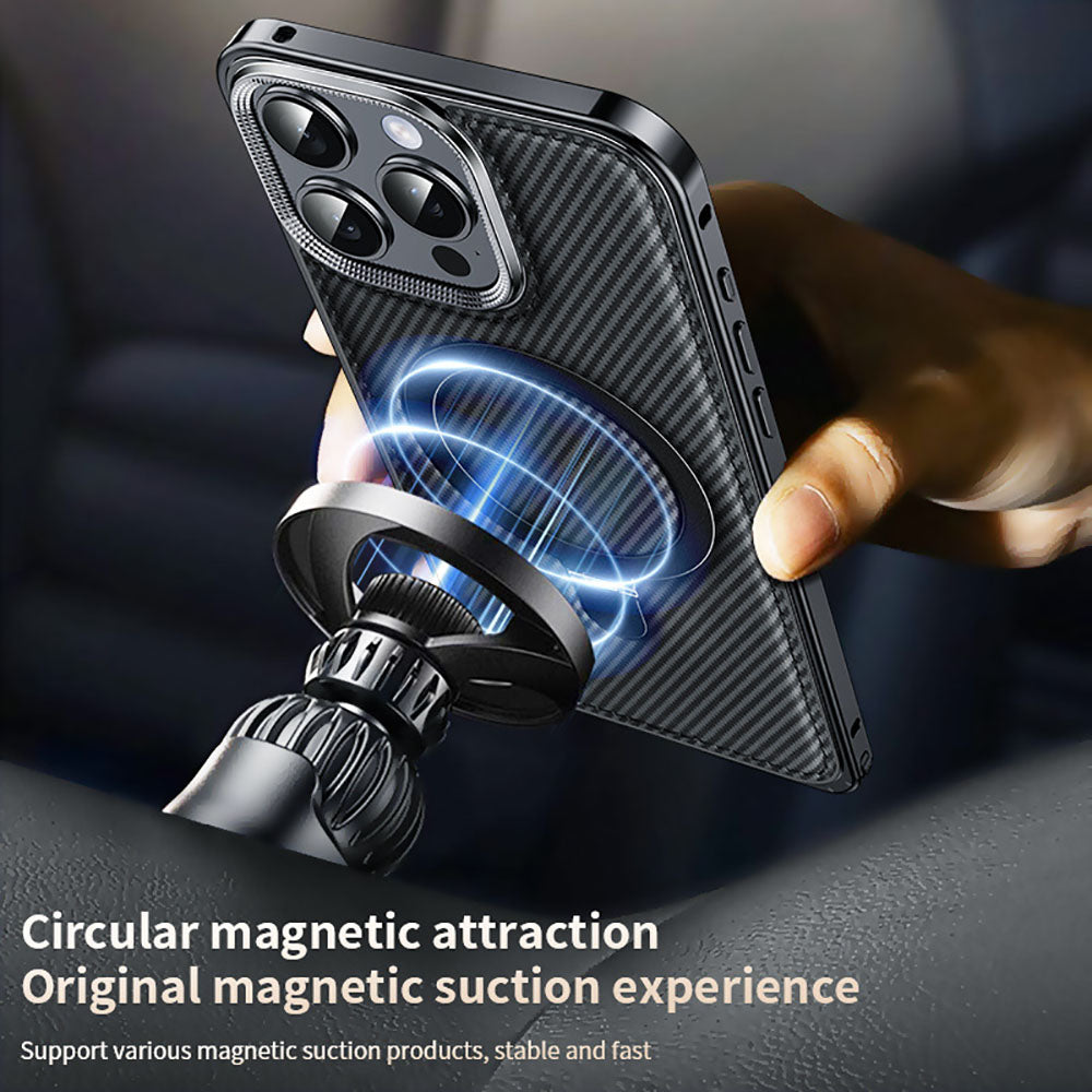 Metal Frame Carbon Fiber Bracket Phone Case For iPhone