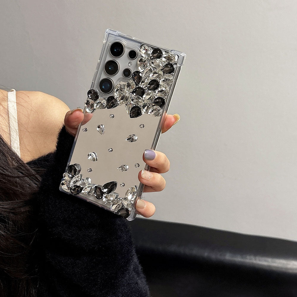 Simple Mirrored Rhinestone-Embellished Drop-Proof Phone Case For Samsung Galaxy