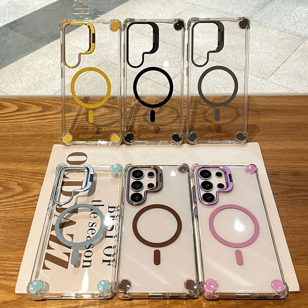 Metal Magnetic Lens Protection Bracket Transparent Phone Case For Samsung Galaxy