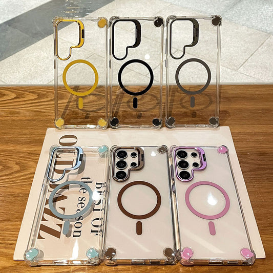 Metal Magnetic Lens Protection Bracket Transparent Phone Case For Samsung Galaxy