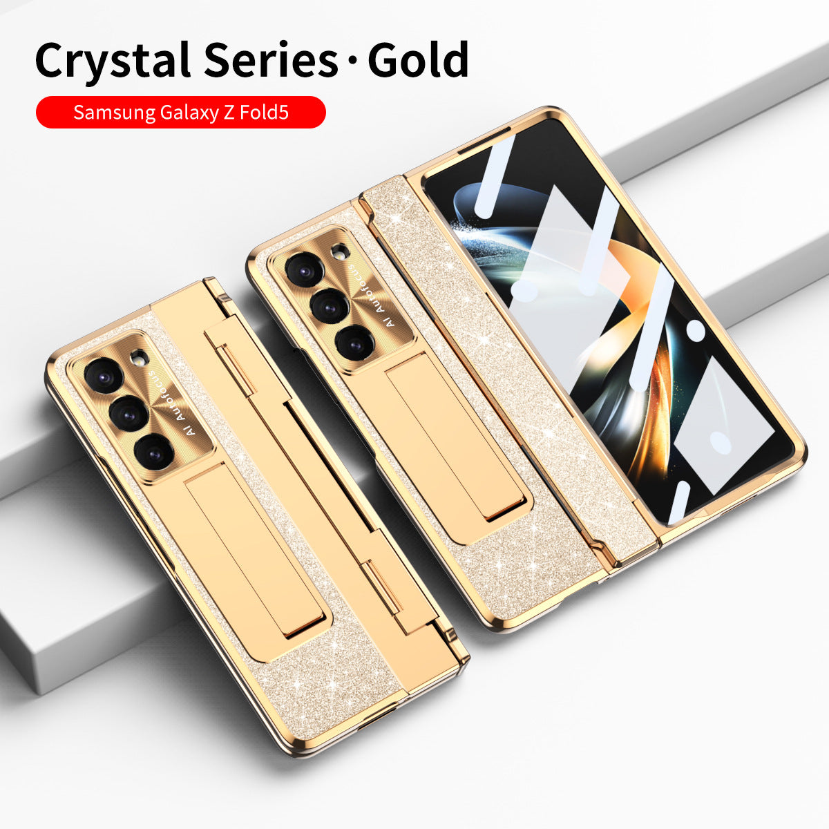 Luxury Crystal Cover Magnetic Bracket Protective Phone Case For Samsung Galaxy Z Fold 3/4/5 With Back Screen Glass - Mycasety Mycasety