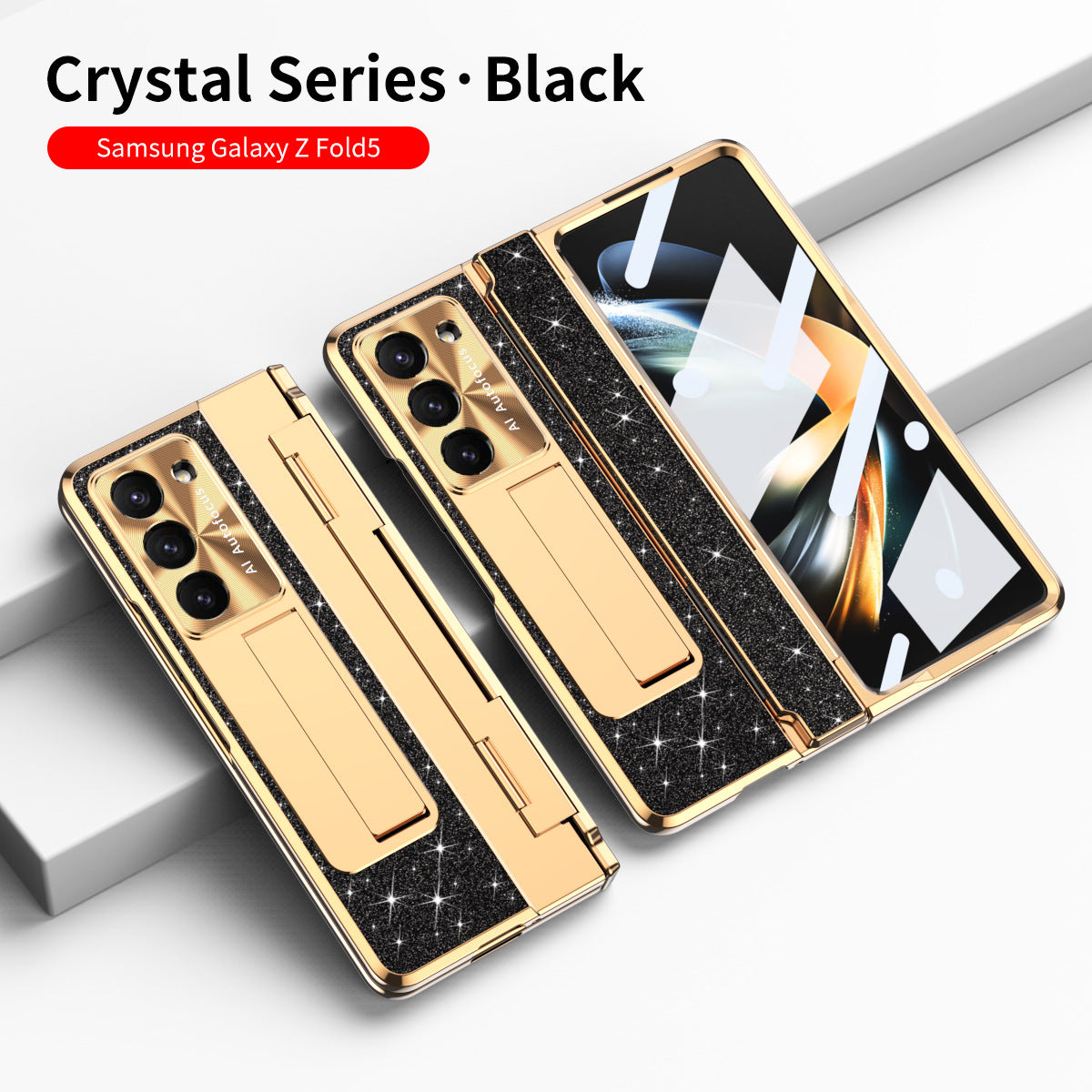 Luxury Crystal Cover Magnetic Bracket Protective Phone Case For Samsung Galaxy Z Fold 3/4/5 With Back Screen Glass - Mycasety Mycasety