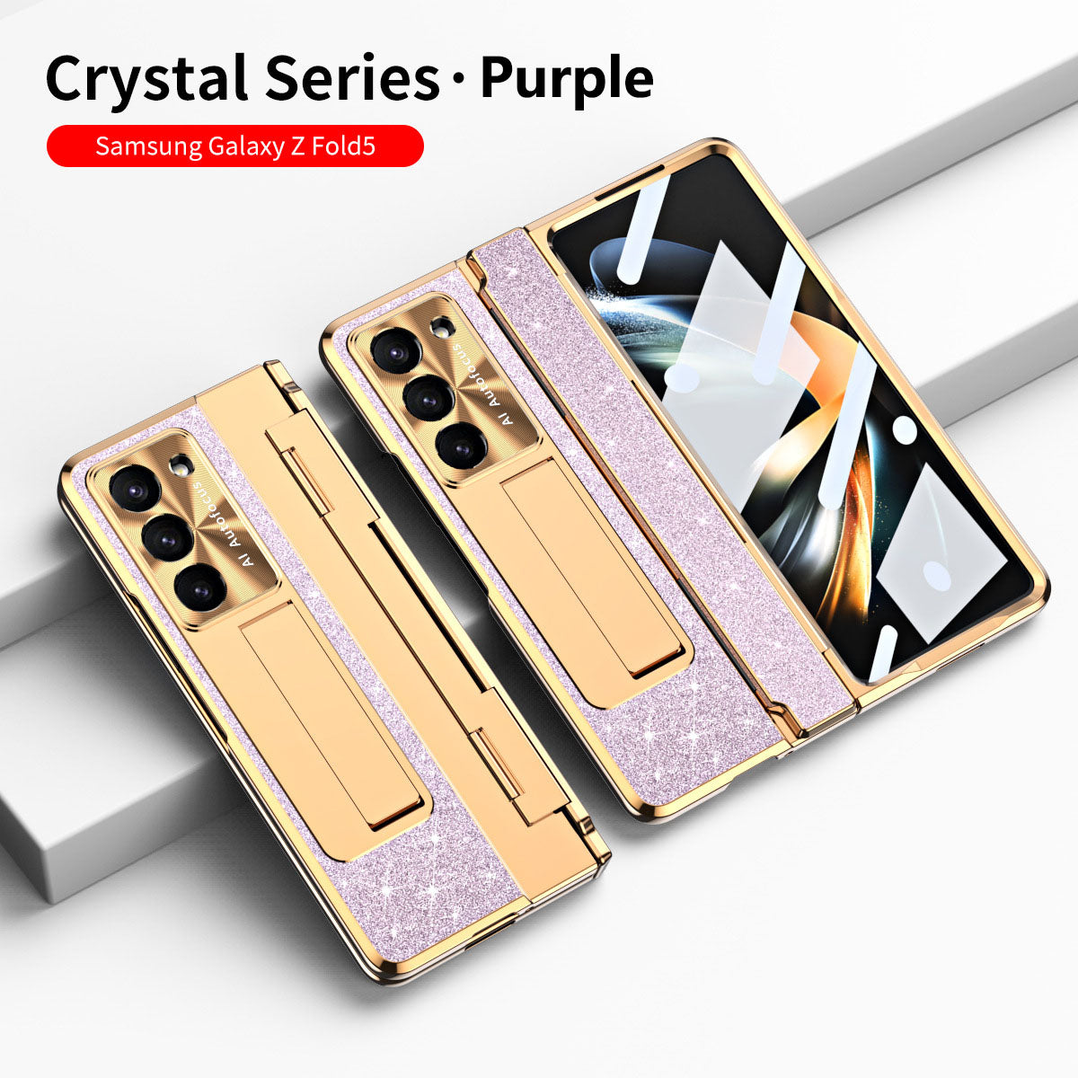 Luxury Crystal Cover Magnetic Bracket Protective Phone Case For Samsung Galaxy Z Fold 3/4/5 With Back Screen Glass - Mycasety Mycasety