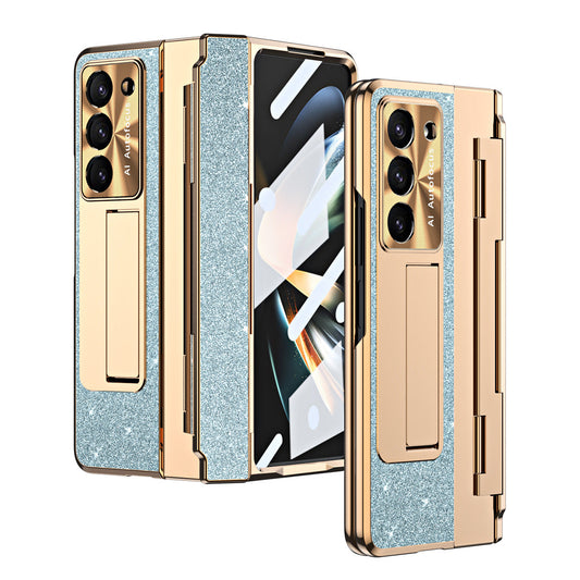 Luxury Crystal Gold Electroplated Shockproof Phone Case With Screen Protector For Galaxy Z Fold 6/5/4/3