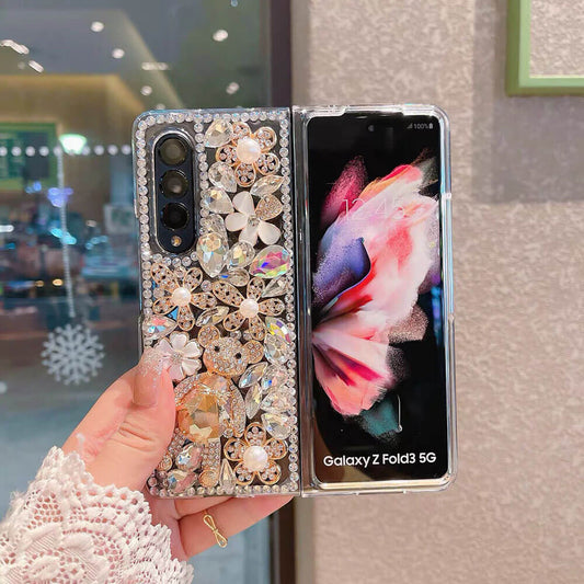 Luxurious Clear Rhinestone Flower Phone Case For Samsung Galaxy Z Fold3 Fold4 5G