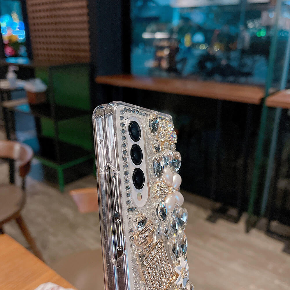 Luxurious Clear Rhinestone Flower Phone Case For Samsung Galaxy Z Fold3 Fold4 5G