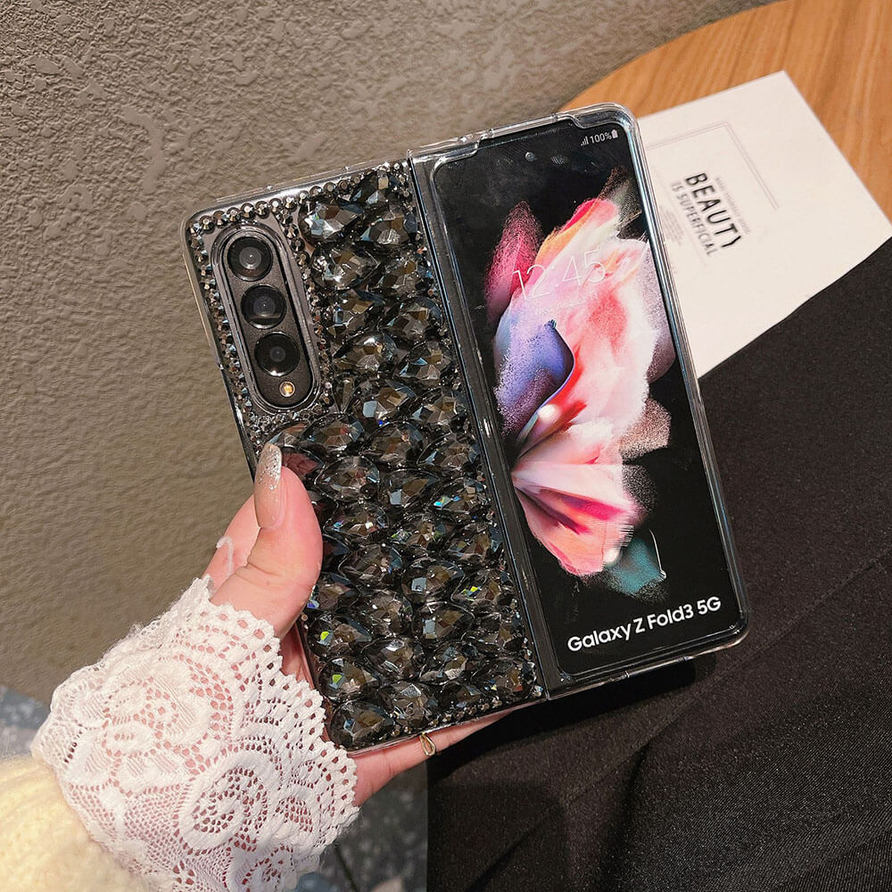 Luxurious Clear Black White Rhinestone Phone Case For Samsung Galaxy Z Fold3 Fold4 5G