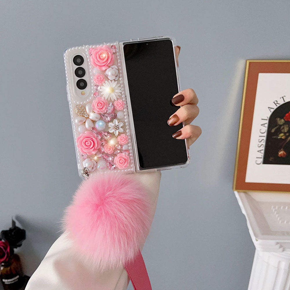 Luxurious Flower Pearl Phone Case For Samsung Galaxy Z Fold3 Fold4 5G