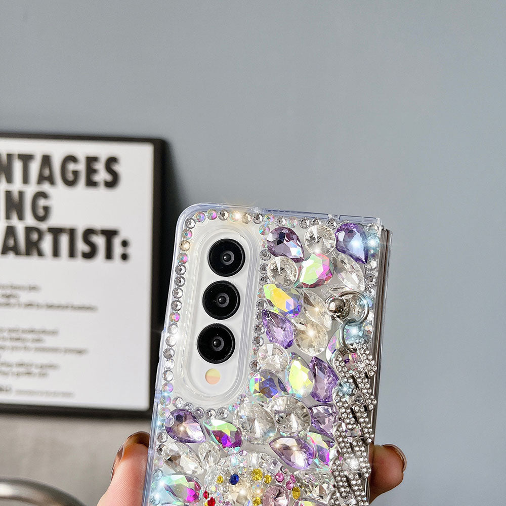 Luxurious Rhinestone Pearl Treasure Skull Phone Case For Samsung Galaxy Z Fold3 Fold4 5G