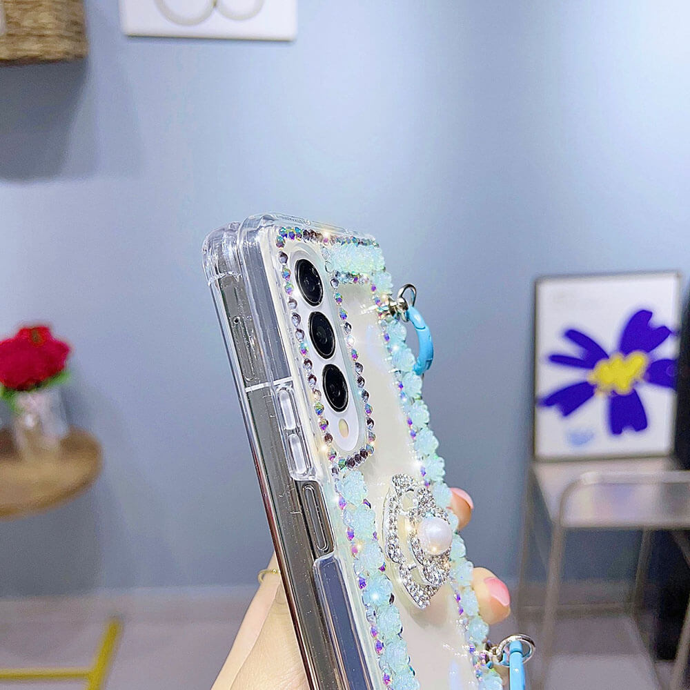 Luxurious Rhinestone Camellia Phone Case For Samsung Galaxy Z Fold4 Fold3 5G