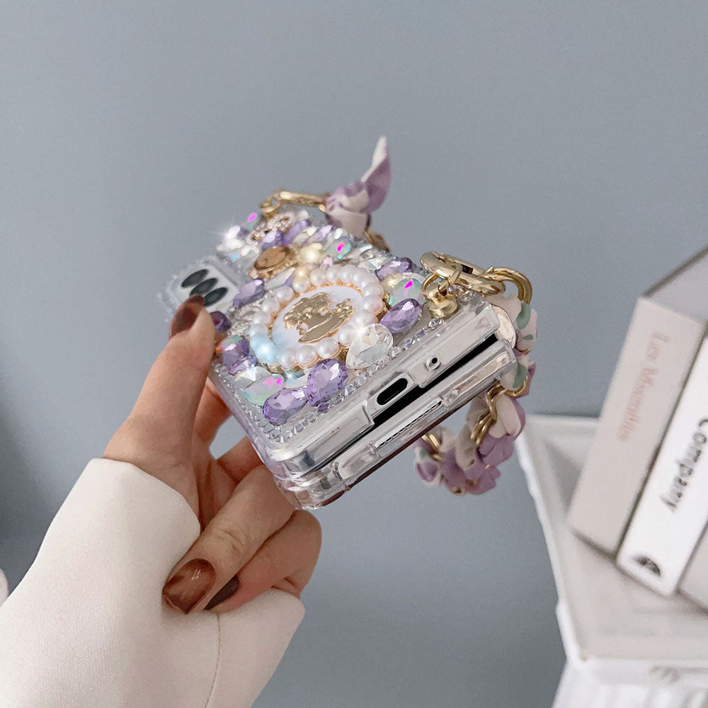 Luxurious Rhinestone Scarf Bracelet Phone Case For Samsung Galaxy Z Fold4 Fold3 5G