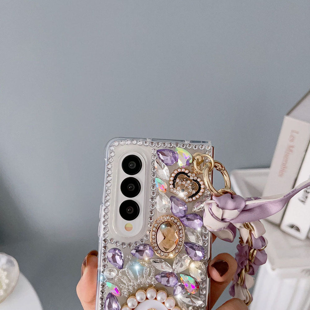 Luxurious Rhinestone Scarf Bracelet Phone Case For Samsung Galaxy Z Fold4 Fold3 5G