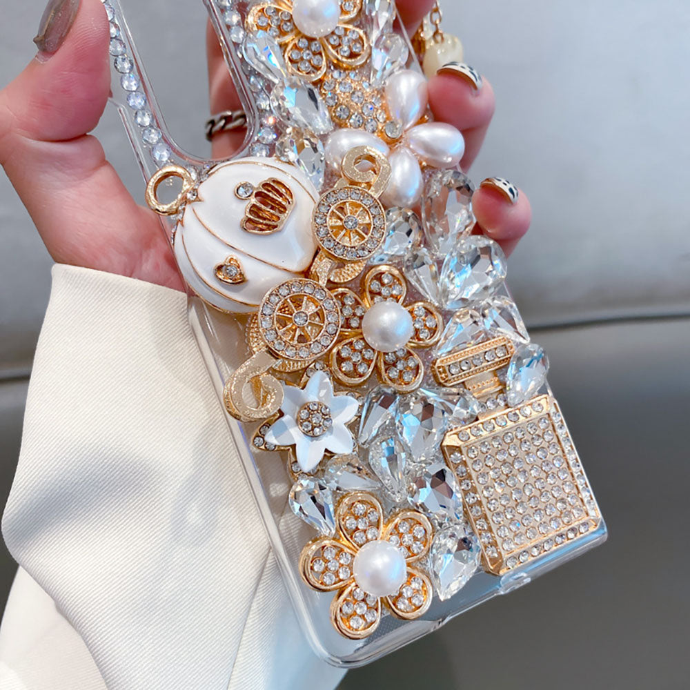 Luxurious Rhinestone Princess Pumpkin Cart Phone Case For Samsung Galaxy Z Fold3 5G