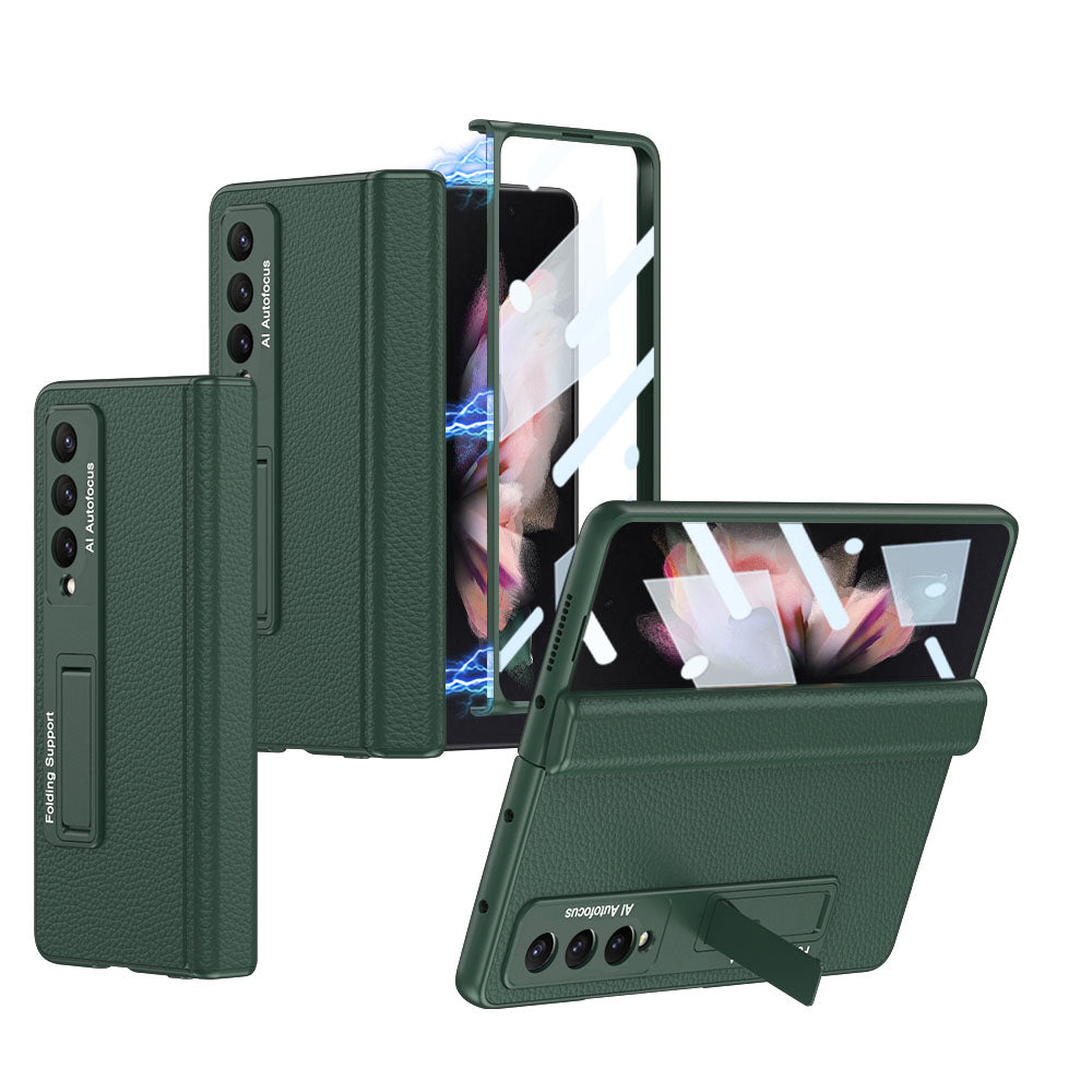 Magnetic Leather Suction Hinge Folding Exclusive Bracket Shell and Film Integrated Pen Box Phone Case For Samsung Galaxy Z Fold3 Fold4 5G