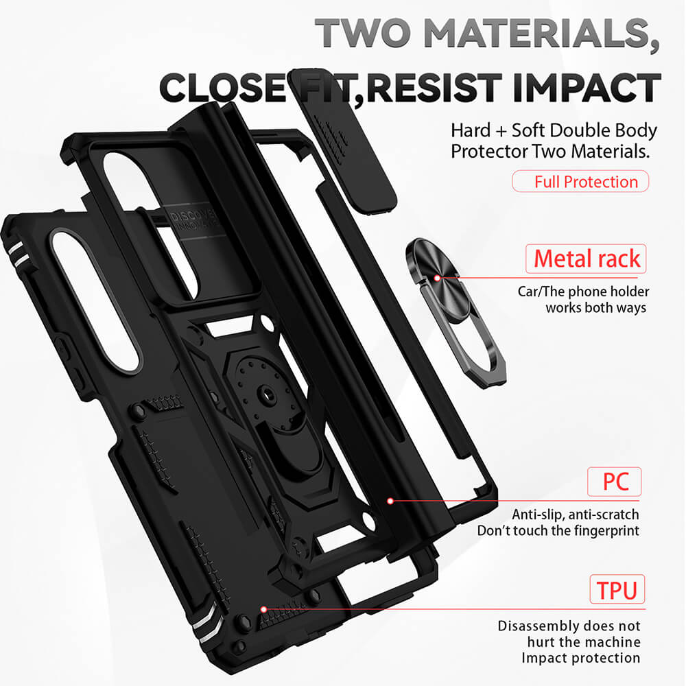 Hinge Protection Ring Kickstand Military Grade Rugged Cover for Galaxy Z Fold5 Fold4 with S Pen Holder