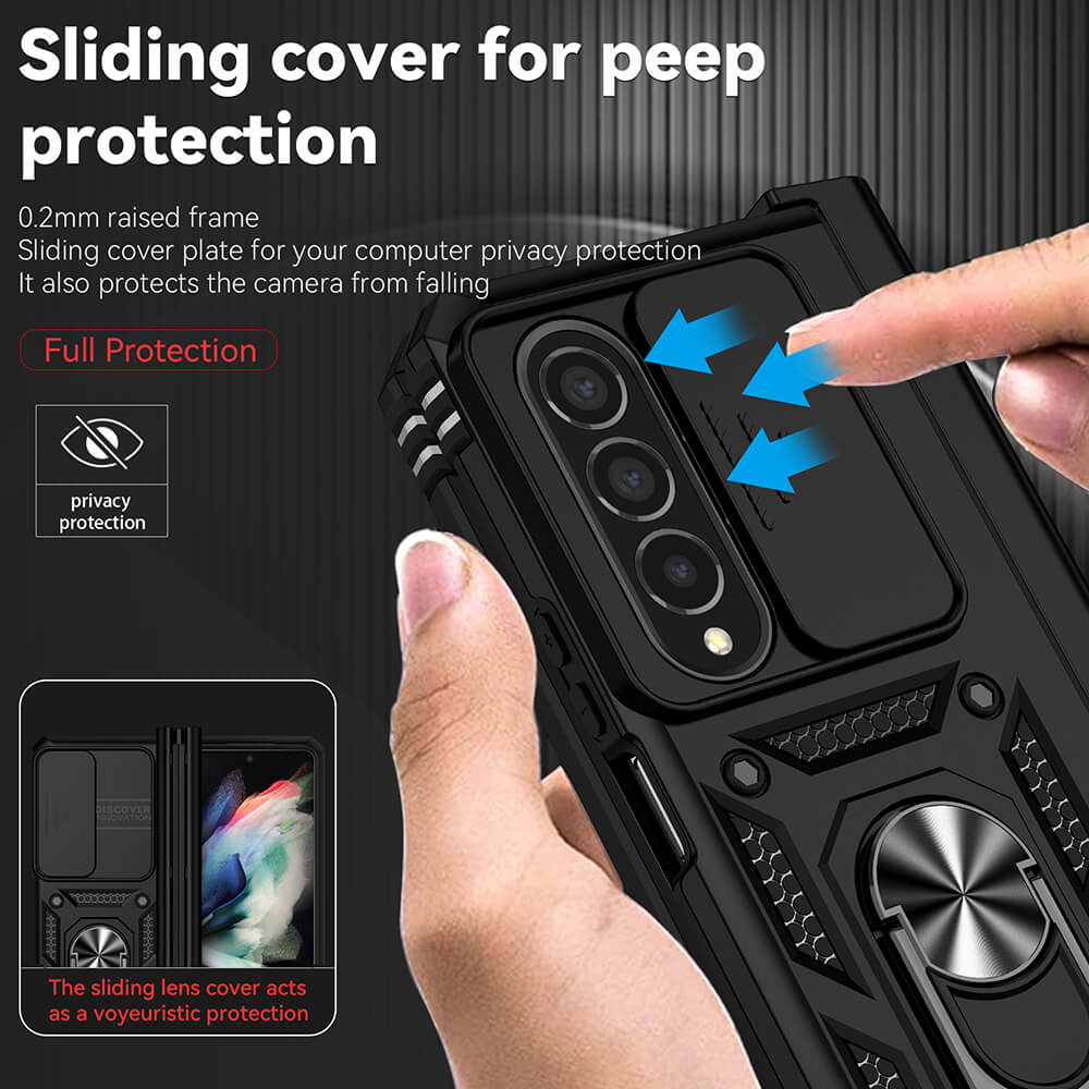 Hinge Protection Ring Kickstand Military Grade Rugged Cover for Galaxy Z Fold5 Fold4 with S Pen Holder