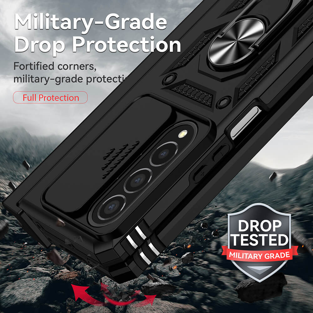 Hinge Protection Ring Kickstand Military Grade Rugged Cover for Galaxy Z Fold5 Fold4 with S Pen Holder