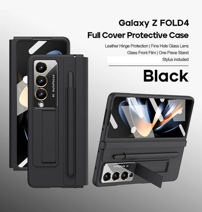 Leather Hinged All-Inclusive With Integrated Shell and Film Protective Phone Case For Samsung Galaxy Z Fold With Pen Slot