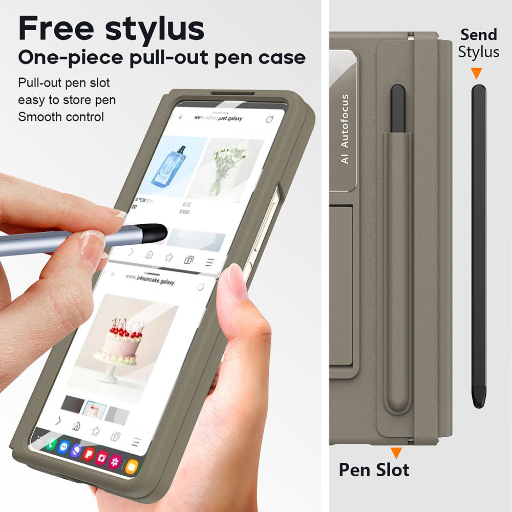 Leather Hinged All-Inclusive With Integrated Shell and Film Protective Phone Case For Samsung Galaxy Z Fold With Pen Slot
