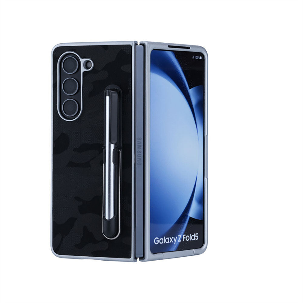 Camouflage Leather Drop-Resistant Phone Case For Samsung Galaxy Z Fold With Stylus & Pen Slot