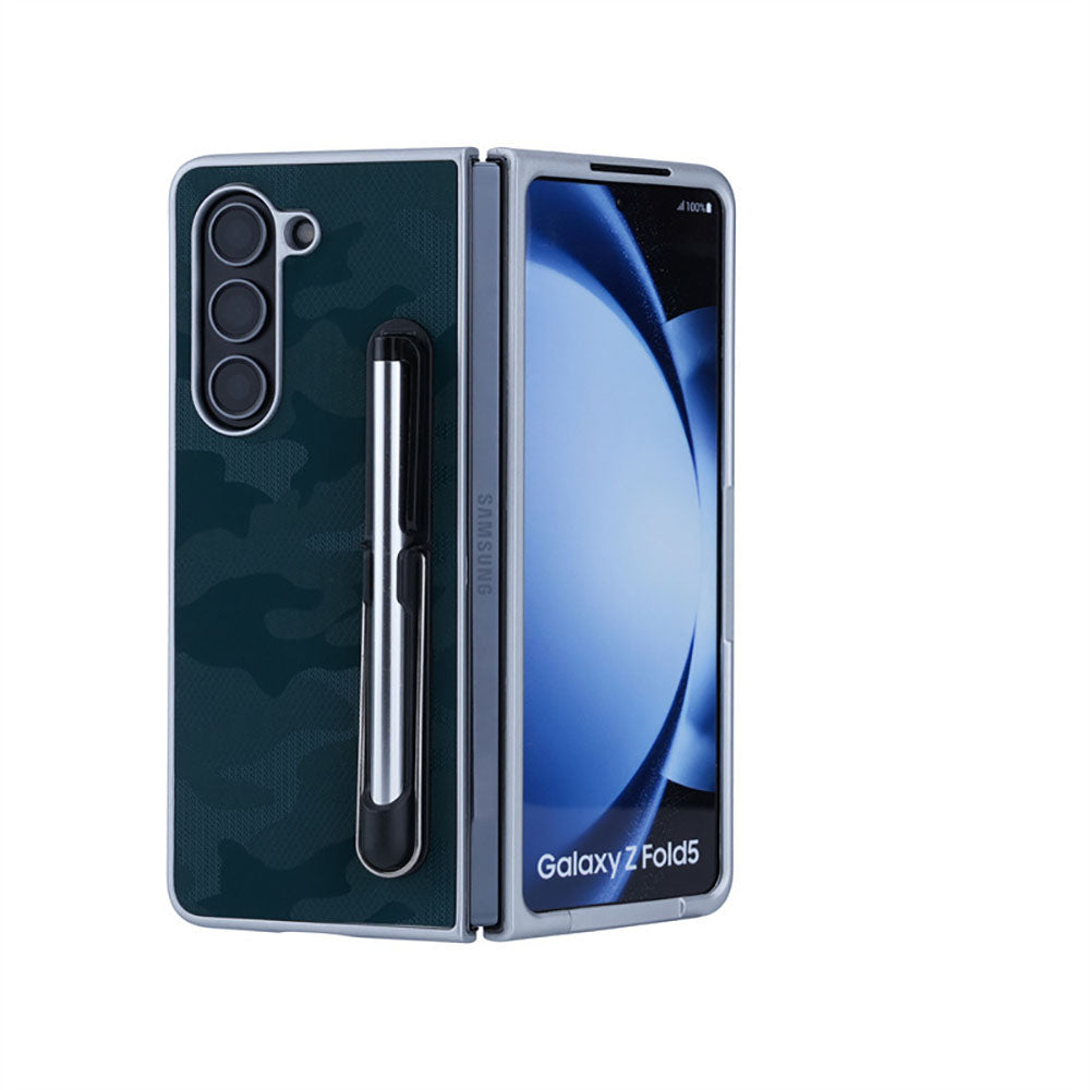 Camouflage Leather Drop-Resistant Phone Case For Samsung Galaxy Z Fold With Stylus & Pen Slot