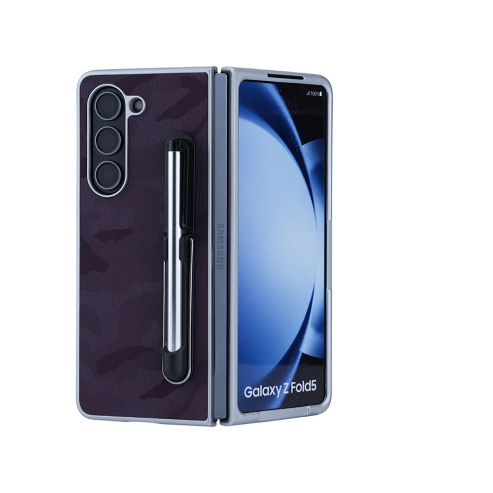 Camouflage Leather Drop-Resistant Phone Case For Samsung Galaxy Z Fold With Stylus & Pen Slot