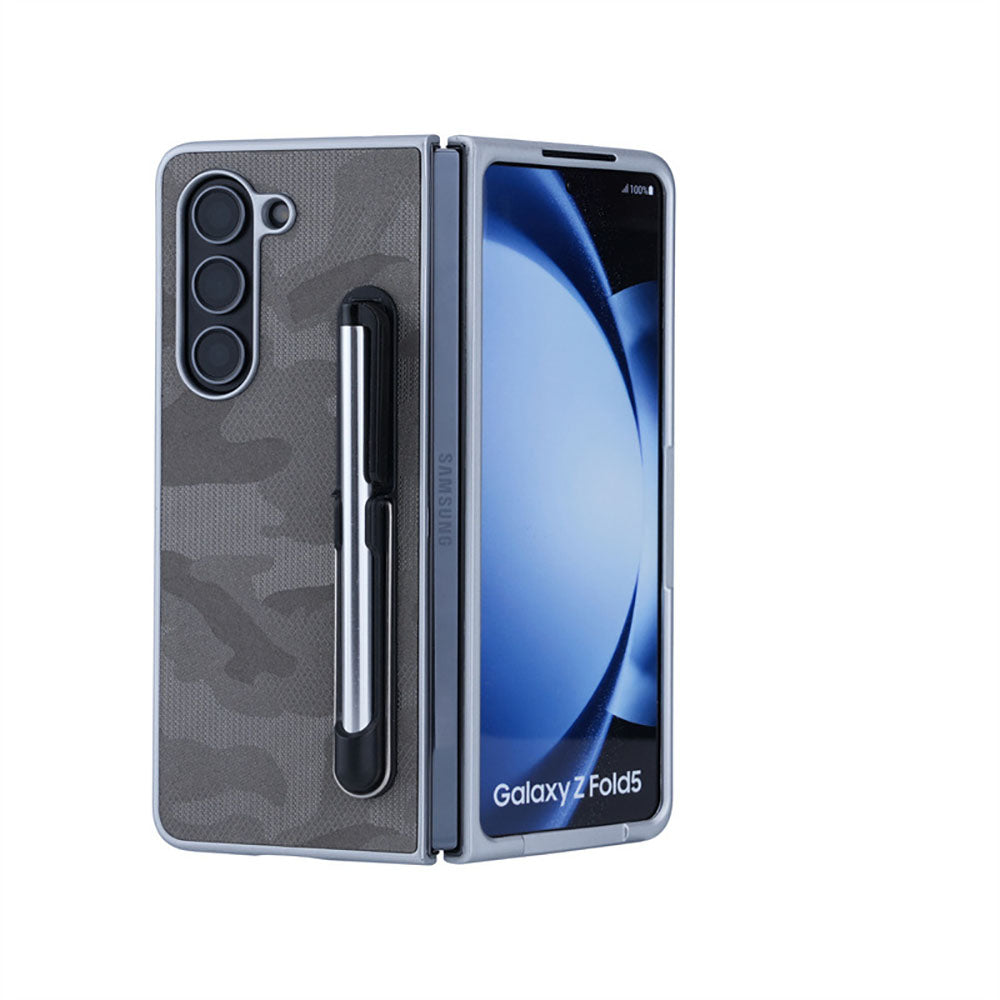 Camouflage Leather Drop-Resistant Phone Case For Samsung Galaxy Z Fold With Stylus & Pen Slot