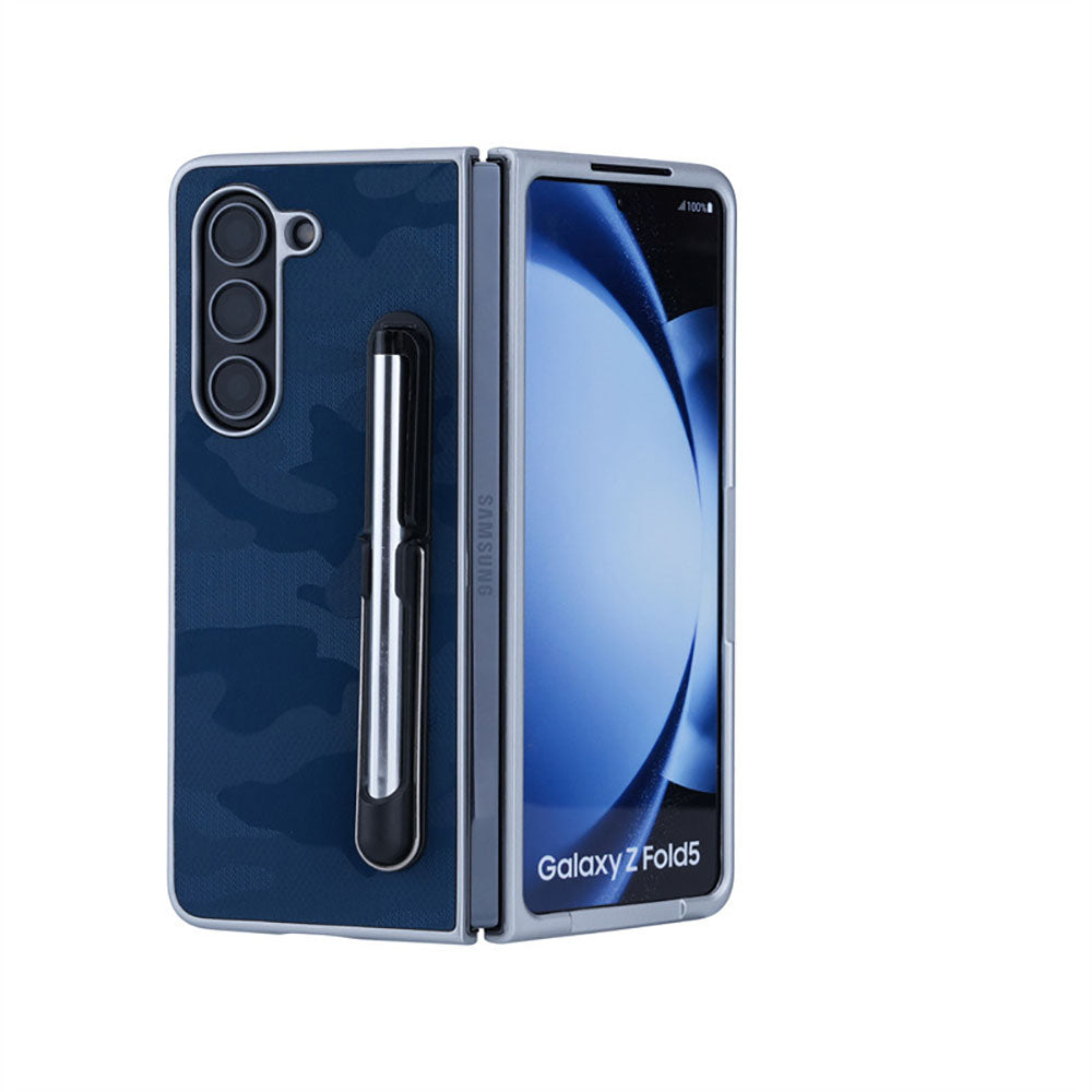 Camouflage Leather Drop-Resistant Phone Case For Samsung Galaxy Z Fold With Stylus & Pen Slot