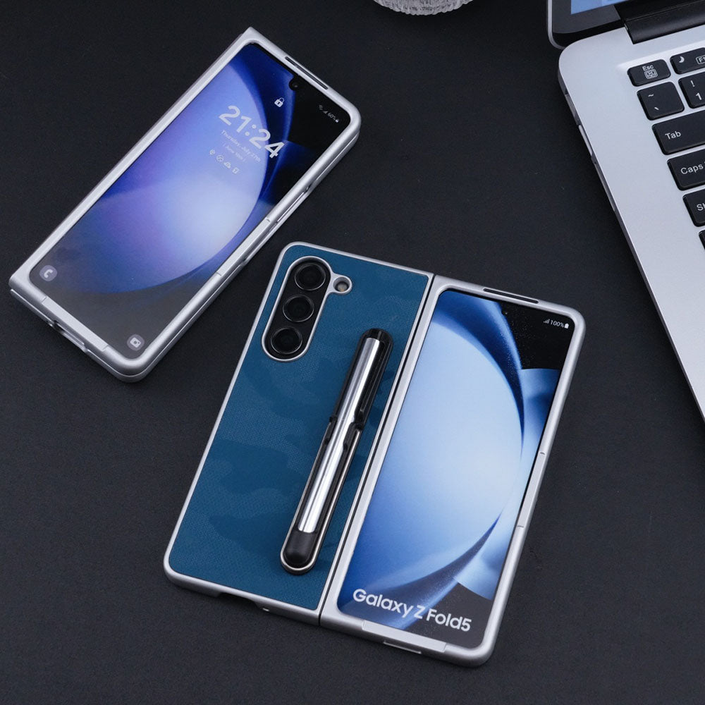 Camouflage Leather Drop-Resistant Phone Case For Samsung Galaxy Z Fold With Stylus & Pen Slot