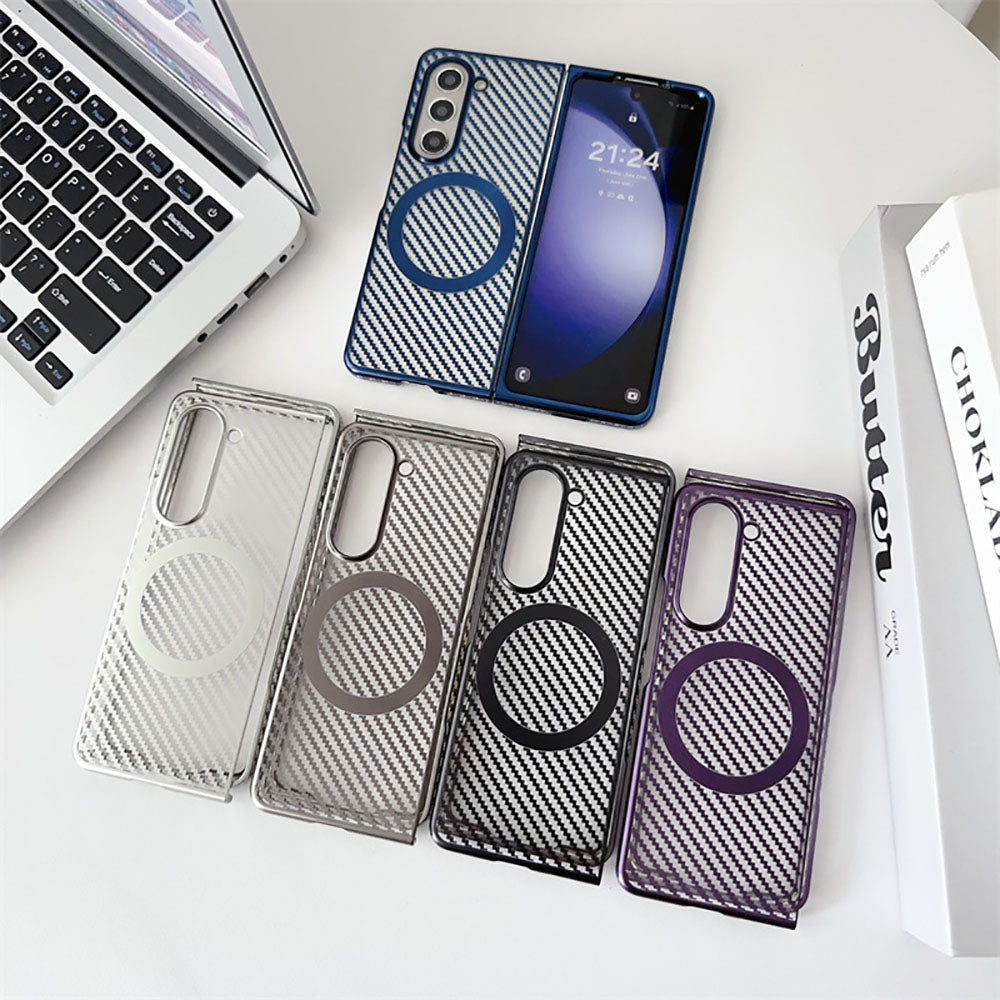 Newest Electroplating Transparent Carbon Fiber Pattern Magnetic Folding Phone Case For Samsung Galaxy Z Fold