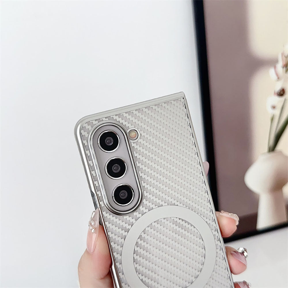 Newest Electroplating Transparent Carbon Fiber Pattern Magnetic Folding Phone Case For Samsung Galaxy Z Fold