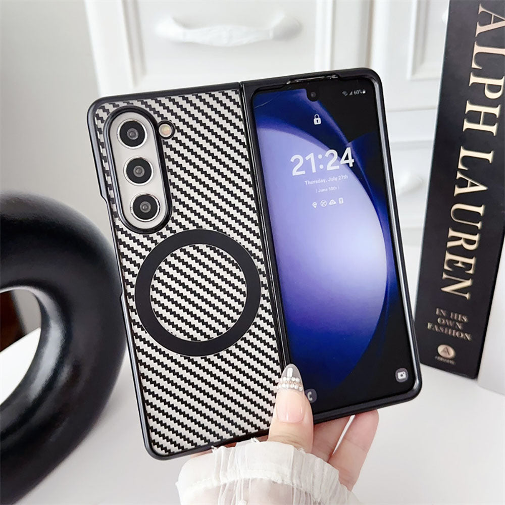 Newest Electroplating Transparent Carbon Fiber Pattern Magnetic Folding Phone Case For Samsung Galaxy Z Fold