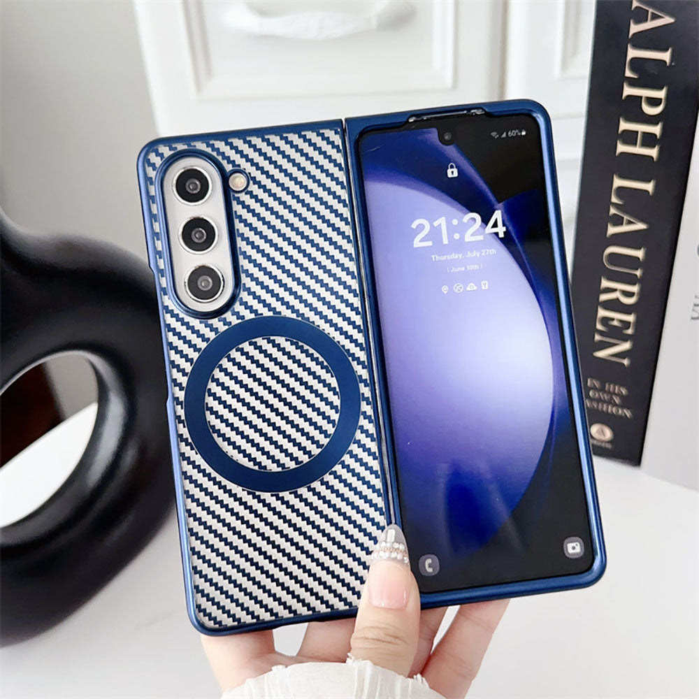 Newest Electroplating Transparent Carbon Fiber Pattern Magnetic Folding Phone Case For Samsung Galaxy Z Fold