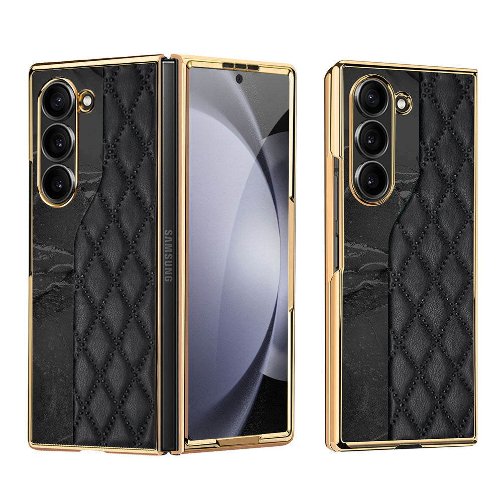 Diamond Pattern Electroplating Anti-Fall Phone Case For Samsung Galaxy Z Fold With Screen Protector