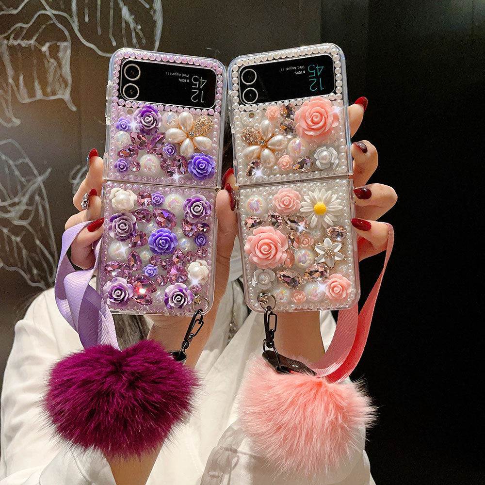 Luxurious Sparkling Rhinestone Flower Phone Case For Samsung Galaxy Z Flip3 Flip4 5G