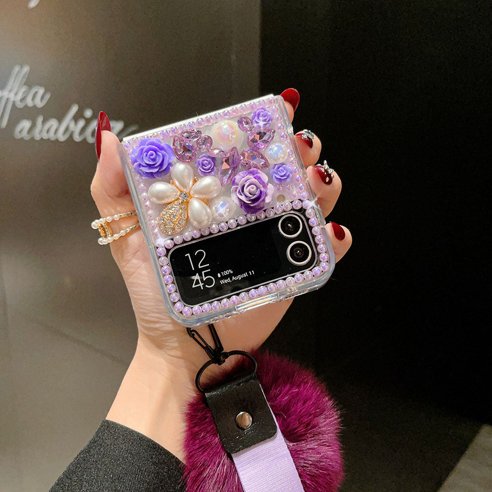 Luxurious Sparkling Rhinestone Flower Phone Case For Samsung Galaxy Z Flip3 Flip4 5G