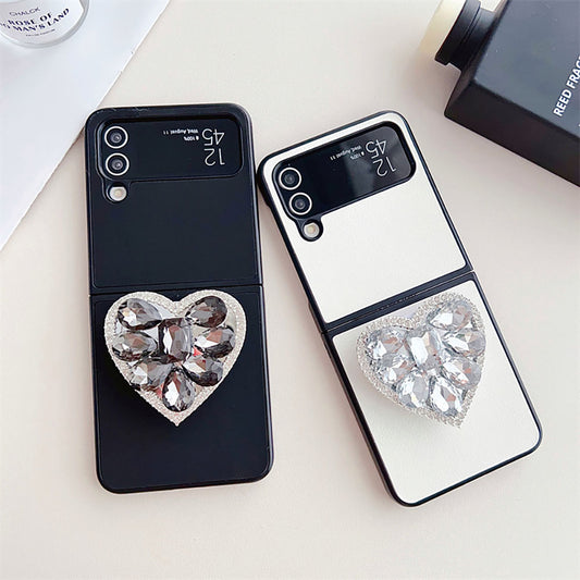 Luxury Heart Bracket PC Phone Case For Samsung Galaxy Z Flip3 Flip4 5G