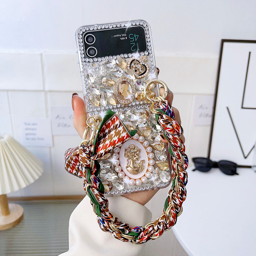 Luxurious Rhinestone Scarf Bracelet Phone Case For Samsung Galaxy Z Flip4 Flip3 5G