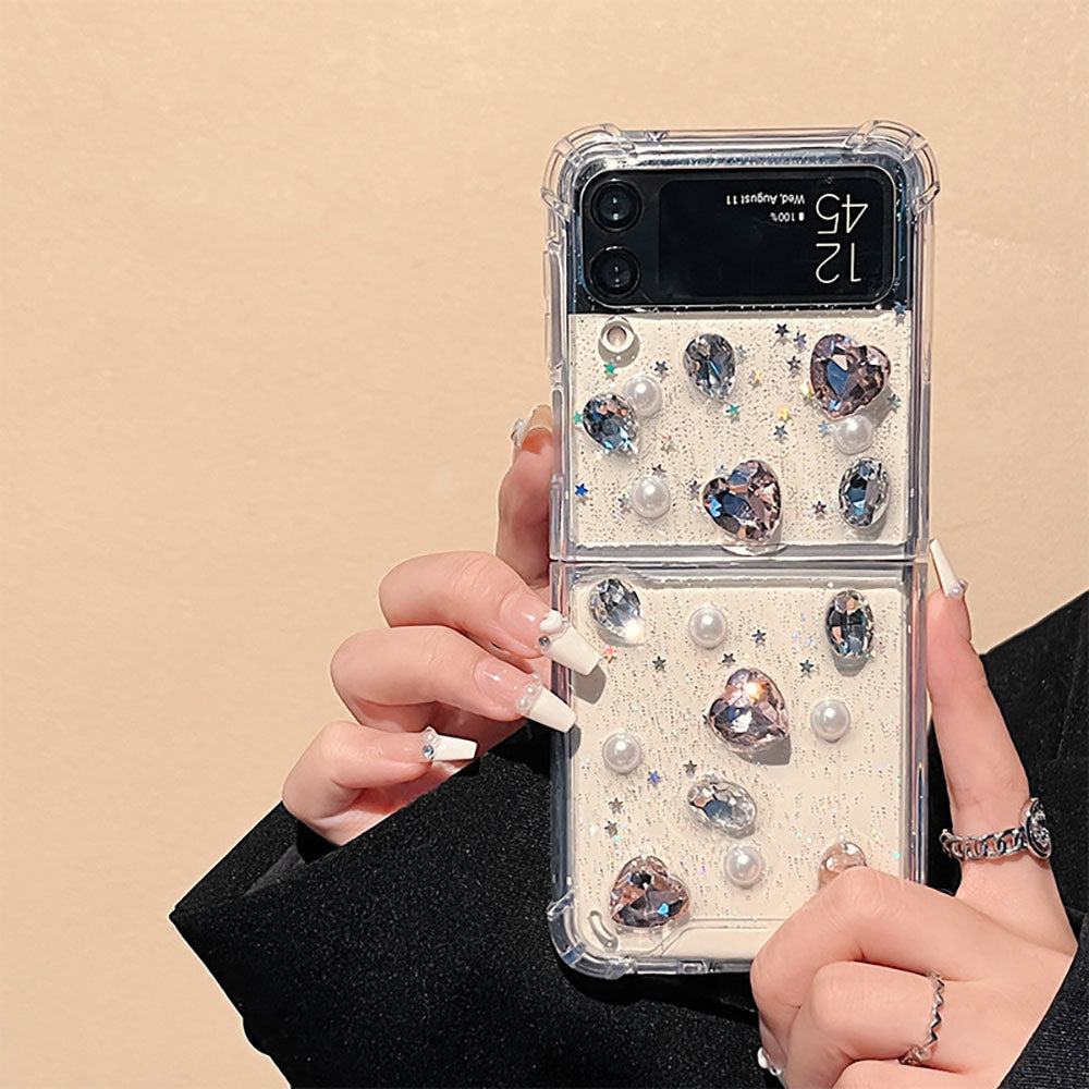 Luxurious Rhinestone Pearl Phone Case For Samsung Galaxy Z Flip4 Flip3 5G