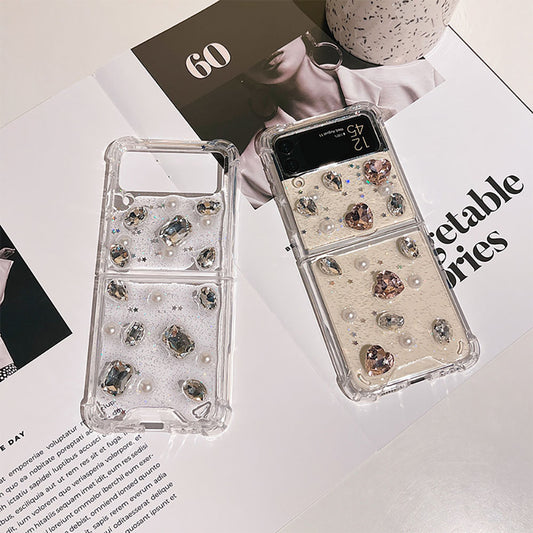 Luxurious Rhinestone Pearl Phone Case For Samsung Galaxy Z Flip4 Flip3 5G