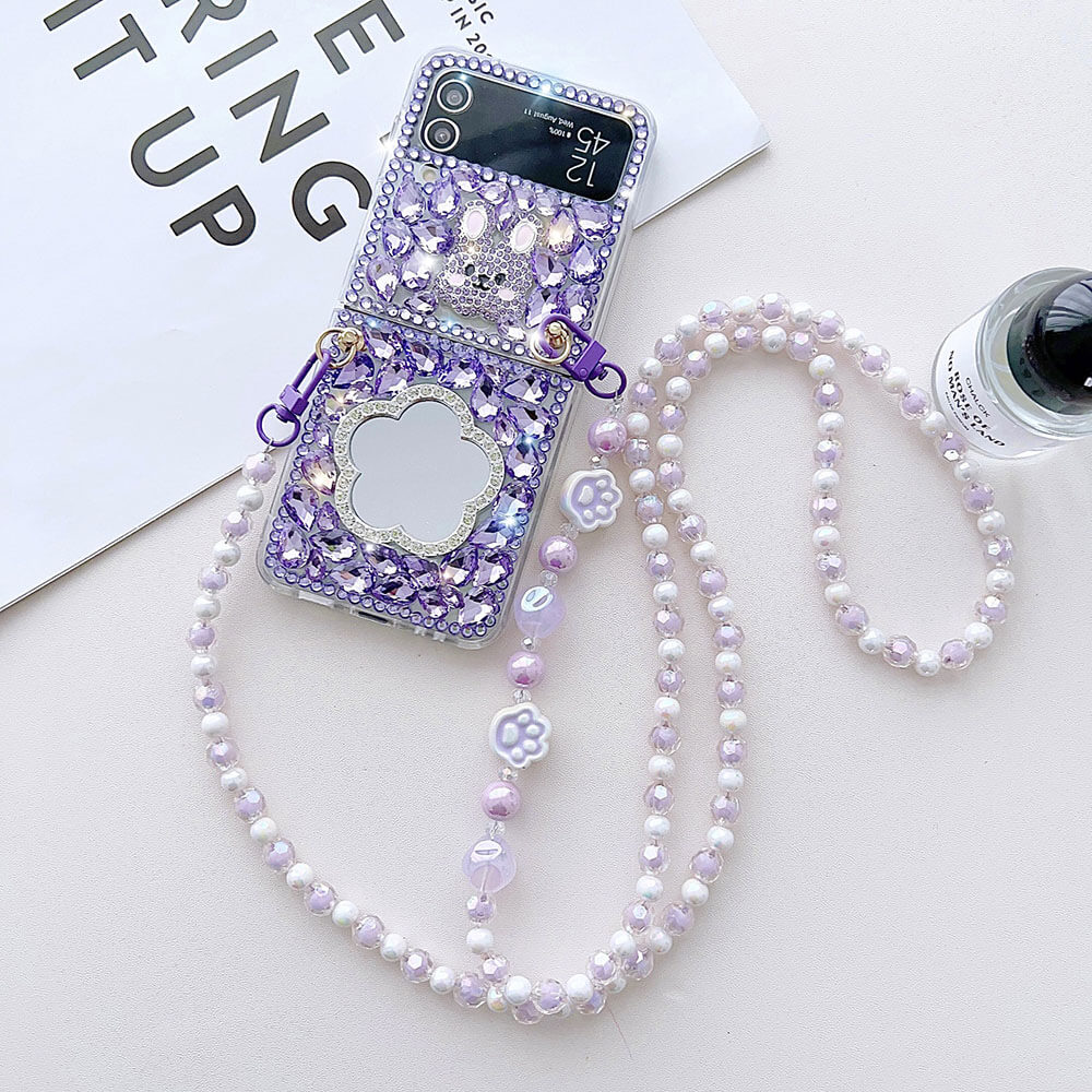 Luxurious Rhinestone Rabbit Bracelet Phone Case For Samsung Galaxy Z Flip4 Flip3 5G