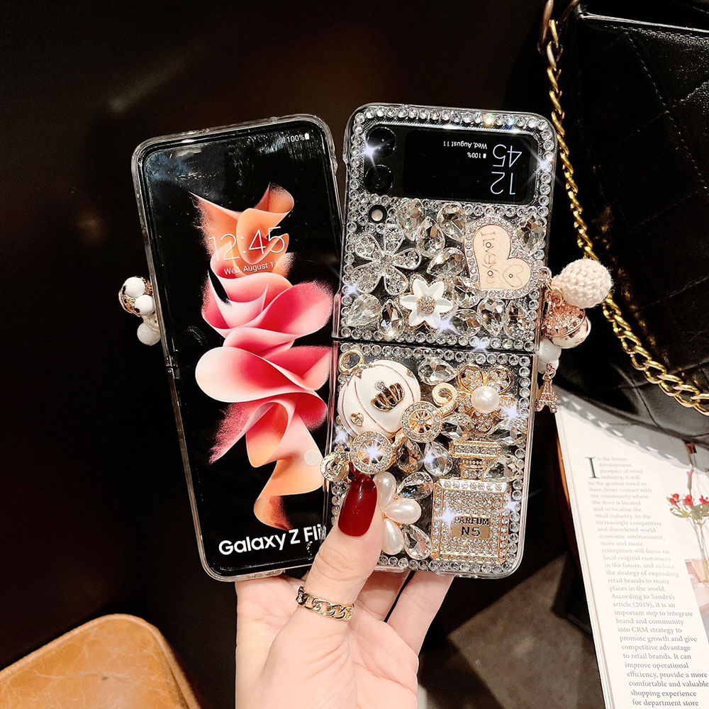 Luxurious Rhinestone Pumpkin Car Phone Case For Samsung Galaxy Z Flip4 Flip3 5G