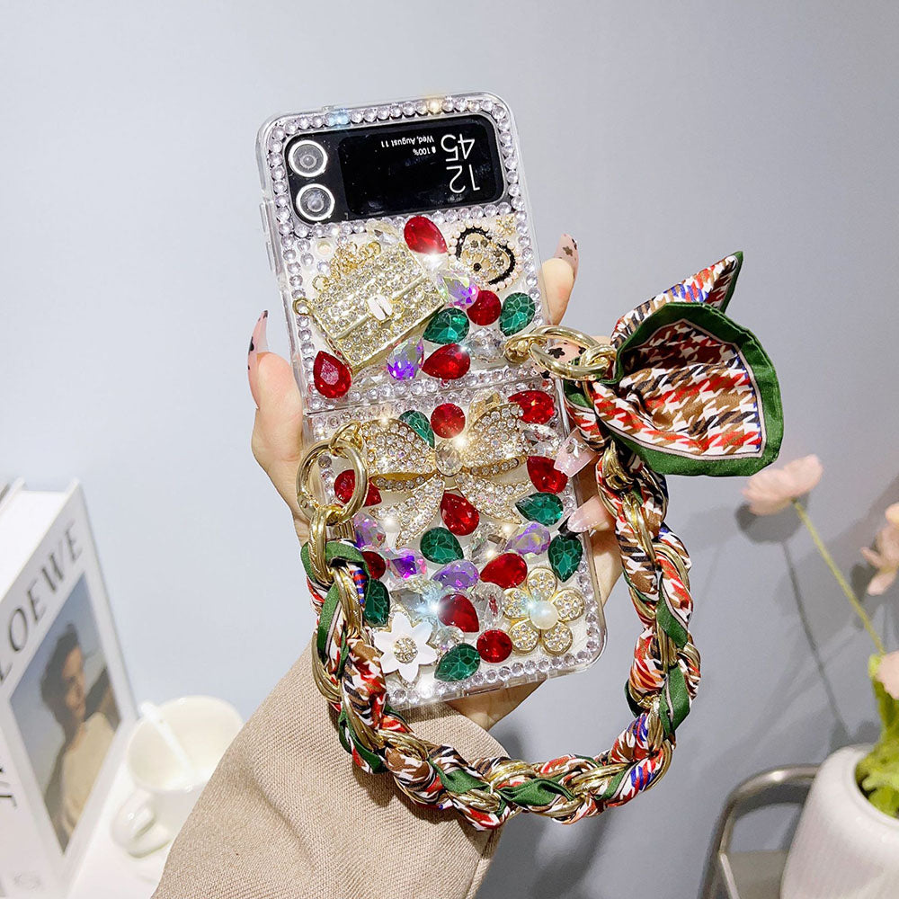 Luxurious Rhinestone Rainbow Bracelet Phone Case For Samsung Galaxy Z Flip4 Flip3 5G