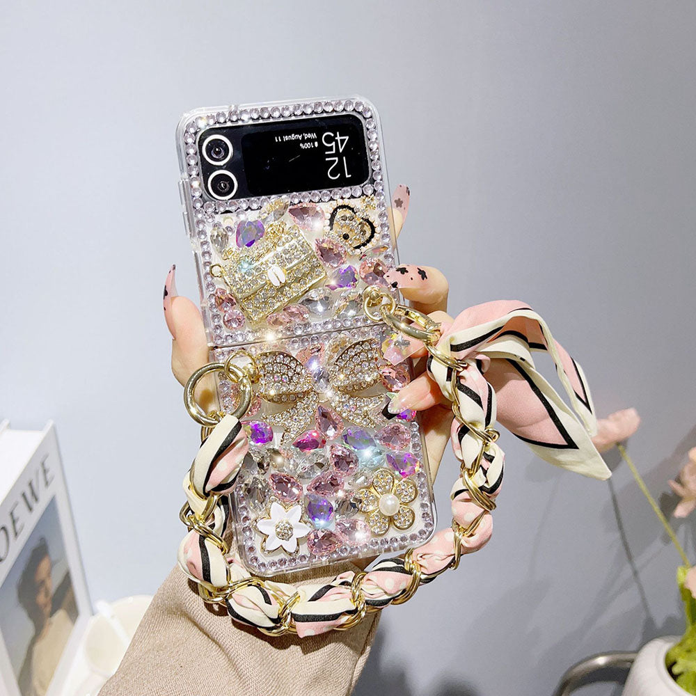 Luxurious Rhinestone Rainbow Bracelet Phone Case For Samsung Galaxy Z Flip4 Flip3 5G