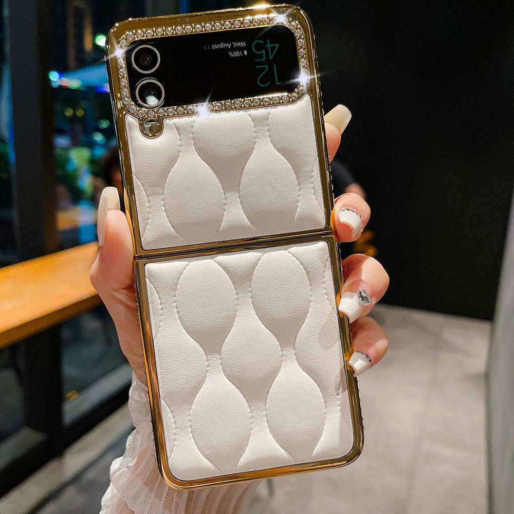 Rhinestone Corrugated Electroplating Phone Case For Samsung Galaxy Flip4 Flip3