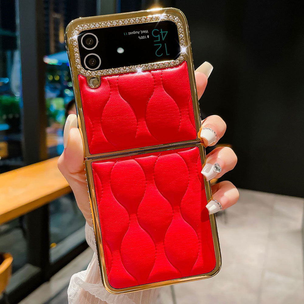 Rhinestone Corrugated Electroplating Phone Case For Samsung Galaxy Flip4 Flip3