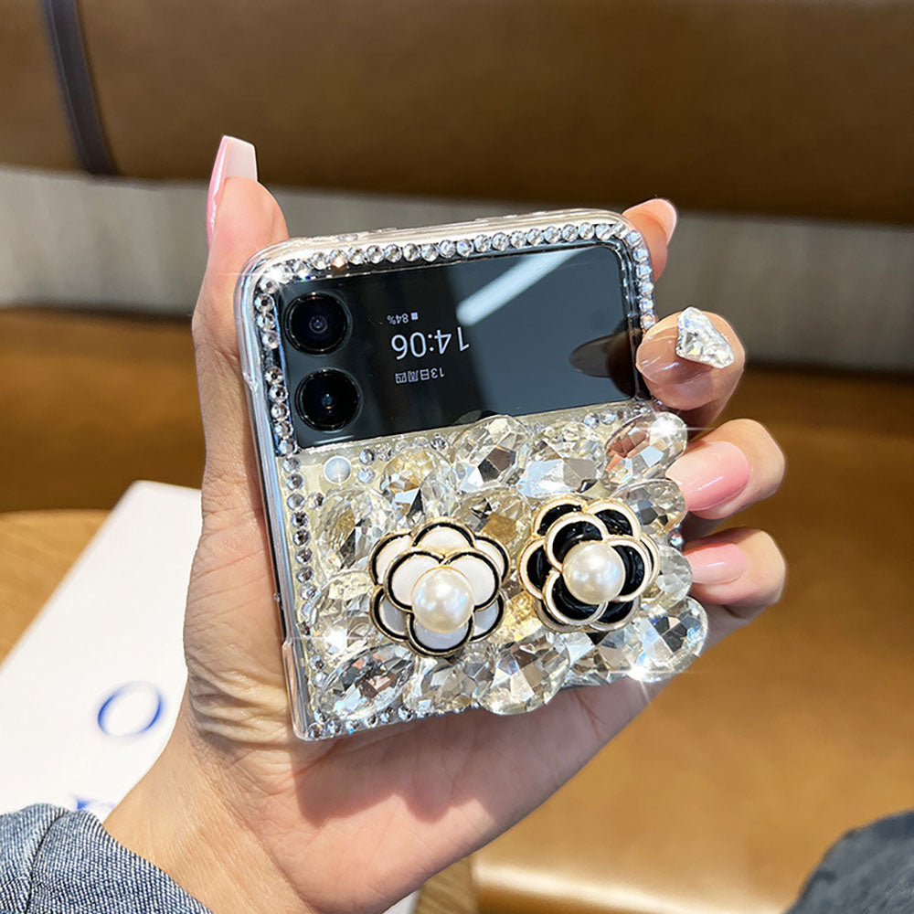 Camellia Sparkling Rhinestone Phone Case For Samsung Galaxy Flip4 Flip3