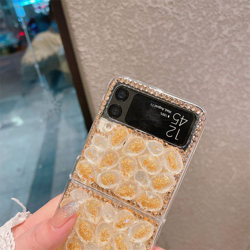 Luxurious Diamond Gold Leaf Phone Case For Samsung Galaxy Flip5 Flip4 Flip3